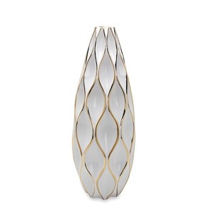 Gulches Elegant White Ceramic Vase with Gold Accents - Timeless Home Decor - 1 of 4