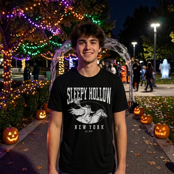 Camiseta sarcástica para hombre 'Sleepy Hollow, Nueva York', gráfica de Halloween - Crazy Dog 3