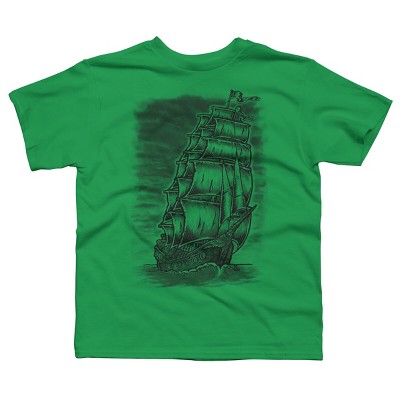 Boy's Design By Humans Caleuche Ghost Pirate Ship - Blackline By RobertoJL T-Shirt