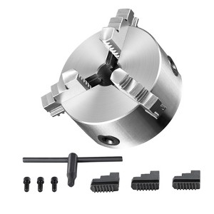 VEVOR 3-Jaw Lathe Chuck, 6'', Self-Centering Lathe Chuck, 0.14- 6.3 in/3.5-160 mm Clamping Range with T-key Fixing Screws Reversible Jaws, Silver - 1 of 4