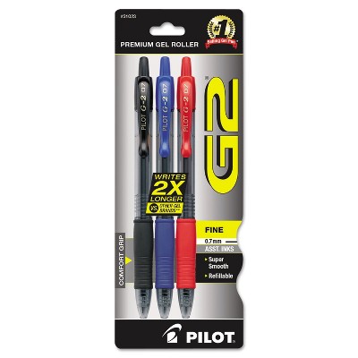 Pilot G2 Premium Retractable Gel Ink Pen Refillable Assorted Ink .7mm 3/Pack 31023