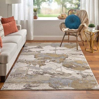 Aura Gray and Gold Abstract 6'7" x 9'6" Area Rug