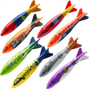 Joyfy 8 Pack Diving Torpedoes, Colorful Underwater Training Summer Pool Diving Shark Toys for Kids, Swimming Sinking Throwing Water Fun Games - 1 of 4