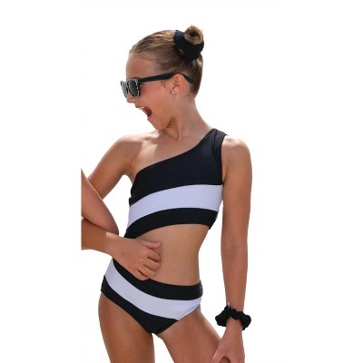 Girl Leanel One Shoulder Cut Out Swimsuit - LIMEAPPLE