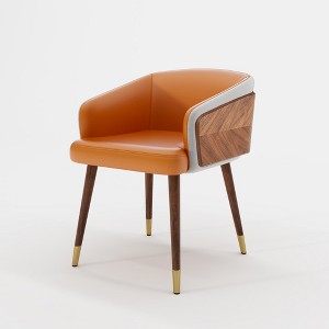 ARTPLAN Mid Century Modern Dining Chair, Faux Leather with Walnut,Uphoolsted Accent Arm Chair,Sitting Chair with Wooden Gold Metal feet - 1 of 4