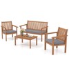 Tangkula 4PCS Wood Furniture Set w/ Loveseat 2 Chairs & Coffee Table for Porch Patio Gray - 3 of 4