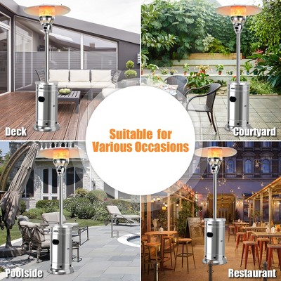 Stainless Steel 48,000 BTU Propane Patio Heater with Table and Wheels