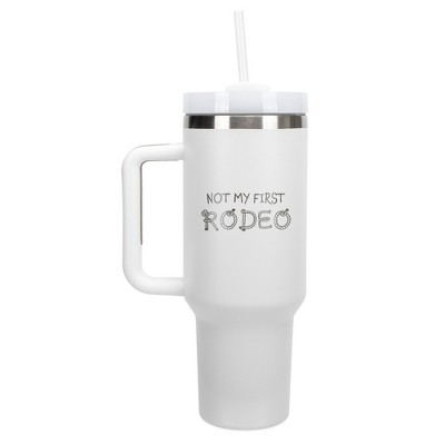 100 North Not My First Rodeo Rope & Ride Country Cowboy Wrap-Around 40 Oz. Stainless Steel Water Bottle Coffee Mug, Spill & Leak Resistant, Travel