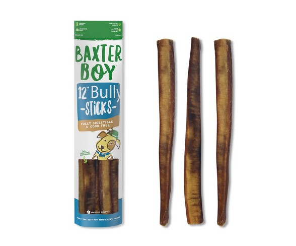 Baxter Boy 12" Thick Bully Stick Dog Treats - 3pk