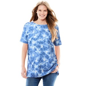 Woman Within Women's Plus Size Perfect Printed Short-Sleeve Boatneck Tunic - 1 of 4