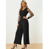 Allegra K Women's Elegant V Neck Mesh Long Sleeve Loose Wide Leg Party Jumpsuits - 2 of 4