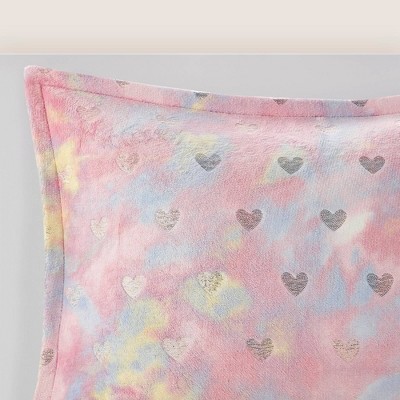 Twin Pink Multi/Gold Microfiber Plush Comforter Set with Hearts