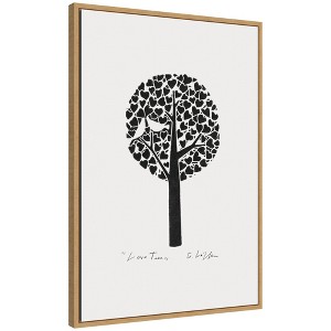Kate & Laurel All Things Decor 23"x33" Sylvie Black and White Love Tree Linocut Framed Canvas by Giuliana Lazzerini Natural - 1 of 4