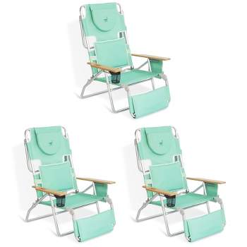 Ostrich Deluxe Padded 3-N-1 Lightweight Portable Adjustable Outdoor Folding Chair for Lawn Beach Lake Camping Lounge with Footrest, Teal (3 Pack)