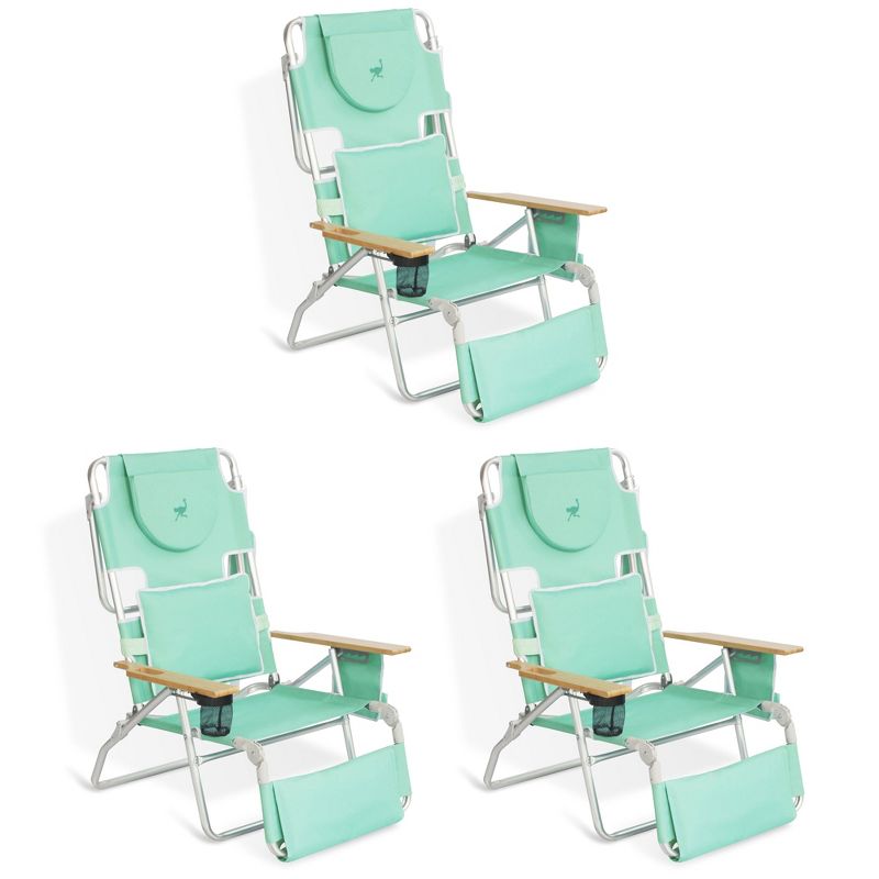 Ostrich Deluxe Padded 3-N-1 Lightweight Portable Adjustable Outdoor Folding Chair for Lawn Beach Lake Camping Lounge with Footrest, Teal (3 Pack), 1 of 7