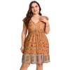 Plus Size V-Neck Flutter Sleeve Boho Print High Waist Dress with Pocket - 3 of 4