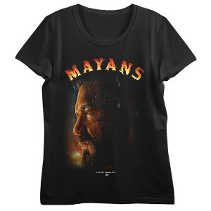 Mayans Angel Face Art with Curved Logo on Black Short Sleeve Adult T-Shirt - 1 of 3