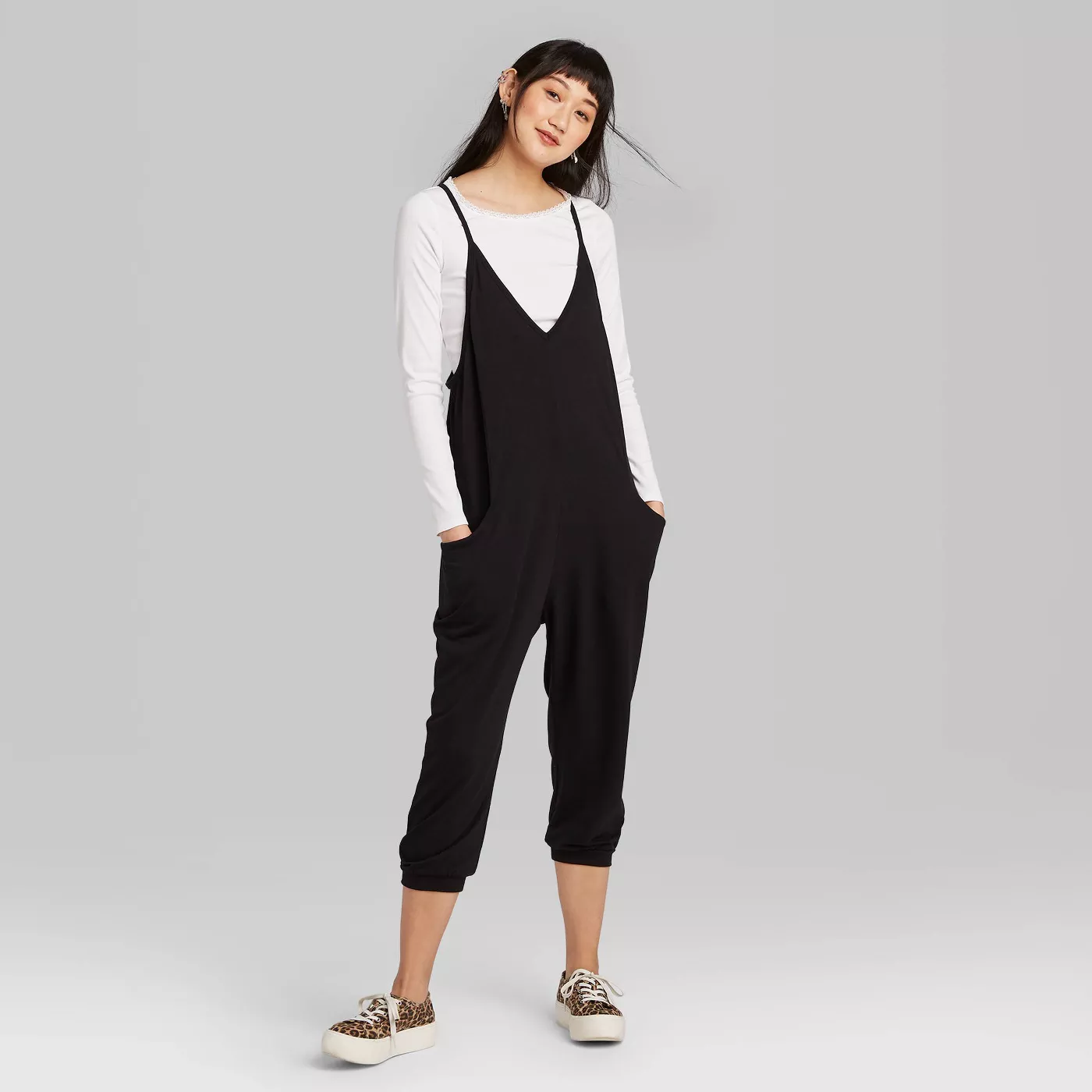 Women's Sleeveless V-Neck Knit Jumpsuit - Wild Fable™  - image 2 of 10