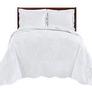 Collections Etc Demi Oversized Textured Medallion Design Scalloped Edge Bedspread - 1 of 3