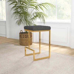 Velvet Upholstered Stool with Durable Frame and Mid-Century Modern Design for Kitchen, Bar, or Dining Area - 1 of 4