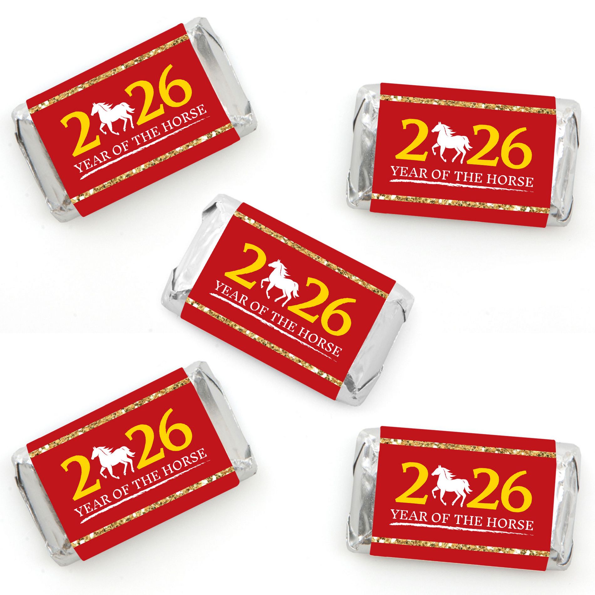 Big Dot of Happiness 2026 Year of the Horse - Mini Candy Bar Wrapper Stickers - Lunar New Year Small Favors - 40 Count