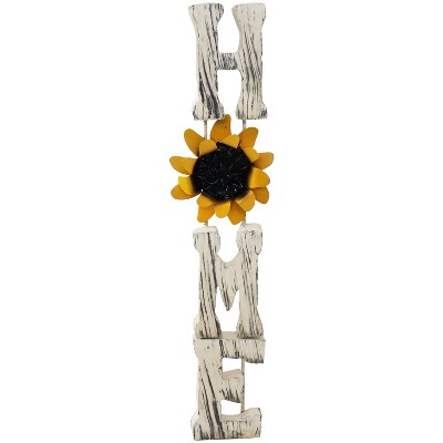 Sunnydaze Indoor/Outdoor Metal Home with Decorative Sunflower Sign for Porch, Entryway, or Yard - 24.5"