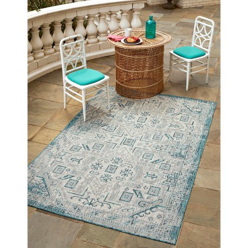 Unique Loom 3' 3 X 5' 3 Rectangle Indoor/outdoor Aztec Teal Area Rug ...