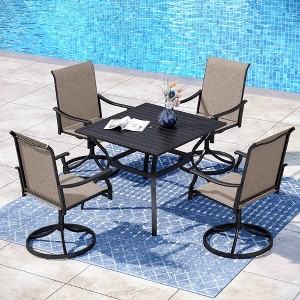 Captiva Designs 5pc Outdoor Dining Steel Table with Umbrella Hole & Brown Textilene Arm Chairs - 1 of 4