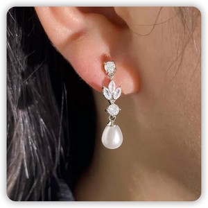 Pearl Earrings for Women, for Wedding, Bow Stud Jewelry as Christmas Gifts Statement Silver as Boho Prom Accessorie - 1 of 4