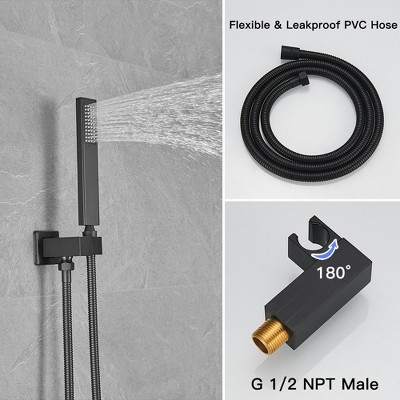 Matte Black Stainless Steel Square Rain Shower Faucet Set