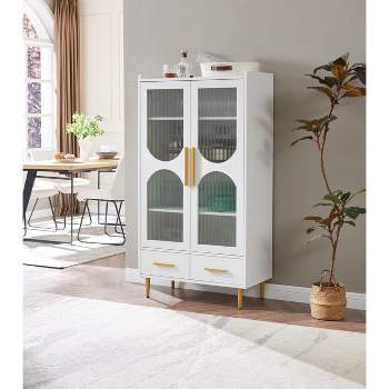 Home Source 59" Exquisite Bar Wine Cabinet with Glass Door, Adjustable Shelves, Glass Stemware Rack