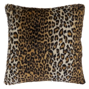 Saro Lifestyle Cheetah Print Faux Fur Pillow - Down Filled, 22" Square, Brown - 1 of 3
