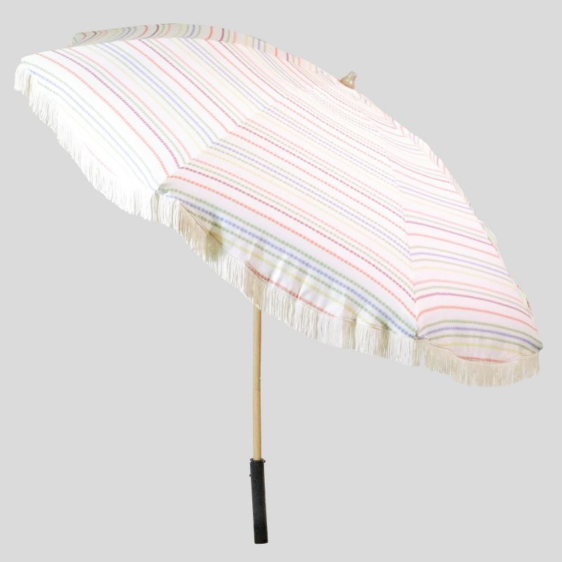 8.5&#39; x 8.5&#39; Brunch Stripe Scalloped Patio Umbrella White Fringe - Light Wood Pole - Opalhouse&#8482;, 2 of 4