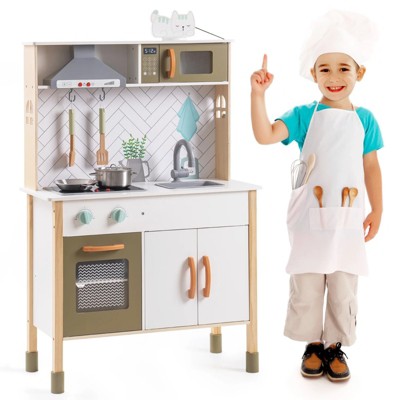 ROBOTIME Pretend Play Wooden Play Kitchen Set,Large Kitchen with Lights & Sounds for Girls Boys Ages 3-8,White,27.6"*11.6"*40.6"