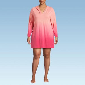 Lands' End Women's Cotton Jersey Long Sleeve Hooded Swim Cover-up Dress - 1 of 4