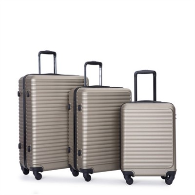 BEAFUP 3 Piece Luggage Sets ABS Lightweight Suitcase with Two Hooks, Spinner Wheels, TSA Lock, (20/24/28)