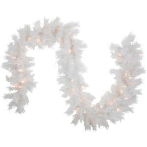 Northlight 9' x 14" Pre-Lit White Alaskan Pine Artificial Christmas Garland, Warm White LED Lights - 1 of 4