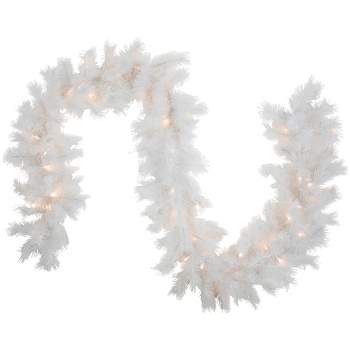 Northlight 9' x 14" Pre-Lit White Alaskan Pine Artificial Christmas Garland, Warm White LED Lights
