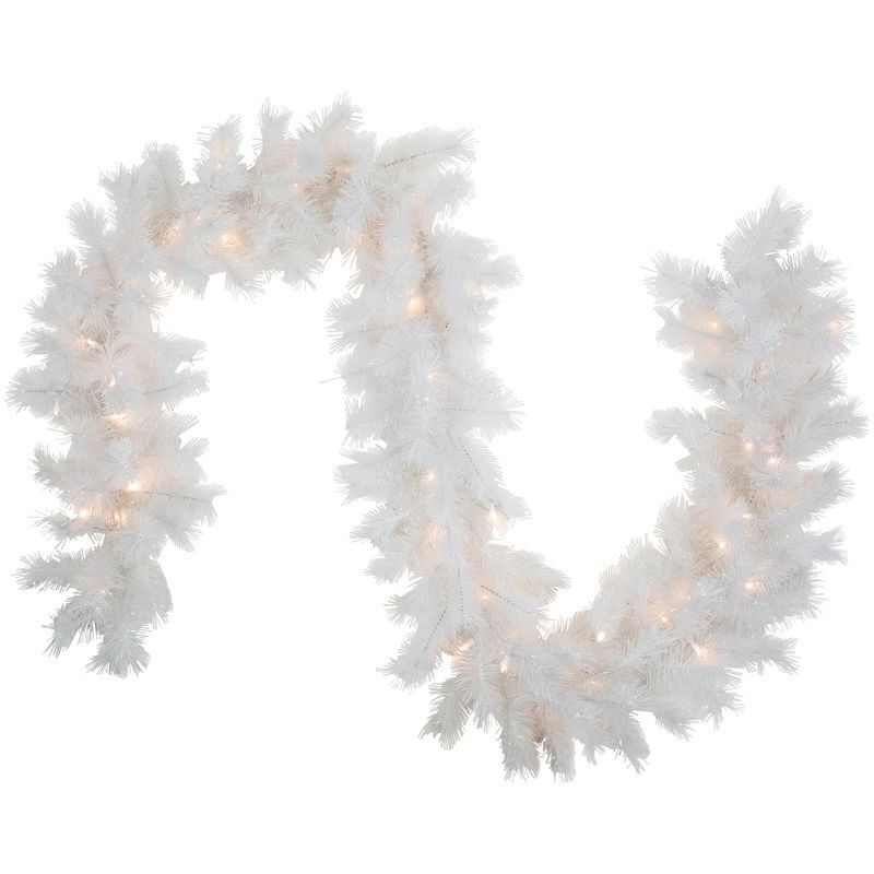Northlight 9' x 14" Pre-Lit White Alaskan Pine Artificial Christmas Garland, Warm White LED Lights, 1 of 9