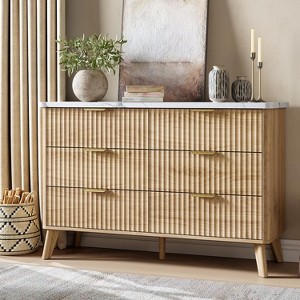 COZONY Fluted Dresser with 6 Drawers, Modern Wooden Chest with Curved Design for Bedroom Storage - 1 of 4