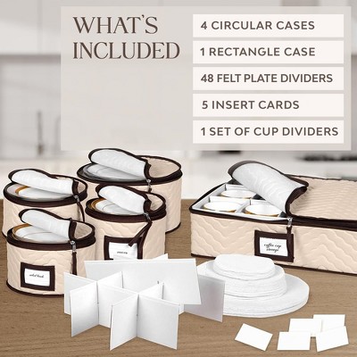 Flax and Brown Quilted Microfiber 5-Piece China Storage Set