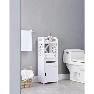 Kings Brand Furniture - Larie Wood Bathroom Floor Storage Cabinet, White - 1 of 3