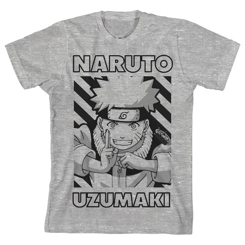 Naruto Uzumaki Grayscale Graphic Youth Athletic Heather T-shirt-XS