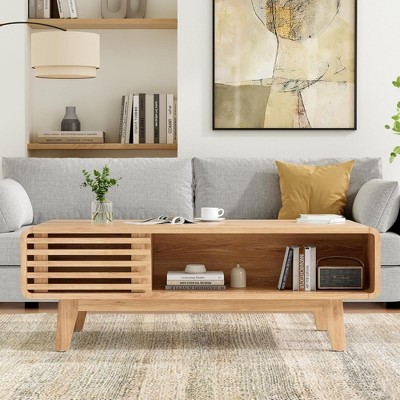 SEVOBAL Coffee Table End Table Modern Table with Storage Mid Century Farmhouse Wood Coffee Table Tables Living Room Stand, Beige, 23.6"*43.3"*15.7"