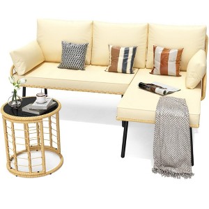 GustoWave Three-Piece L-Shaped Patio Furniture Set With Cushions And Coffee Table, Perfect For Your Patio, Garden, Balcony Or Backyard - 1 of 4