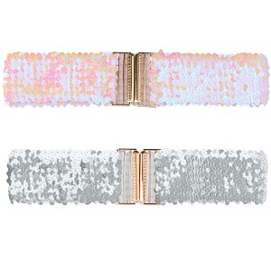 INSPIRE CHIC Women's Wide Waist Belts Interlock Buckles Sequins Decor Stretchy Belts 2PCS - 1 of 4