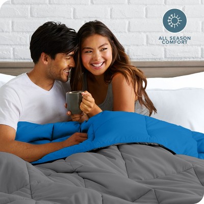 Queen Grey and Medium Blue Reversible Microfiber Comforter