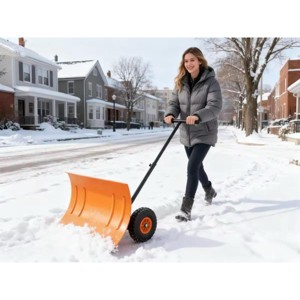 Snow Shovel with Wheels for Driveway,20" Wide Adjustable Snow Pusher with 5-Position Angle&Height Handle,Snow Removal Tool for Sidewalks,Yards&Patios - 1 of 4