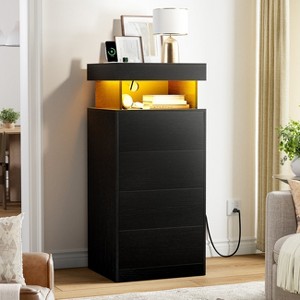 WOWLIVE 4 Drawer Dresser with Power Outlet & LED, 39.37'' H Dresser with Push-To-Open Extension Drawer, Wood Storage Chest - 1 of 4