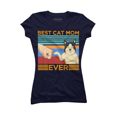 Junior's Design By Humans Best Cat Mom Ever Retro Stripes By shirtpublic T-Shirt